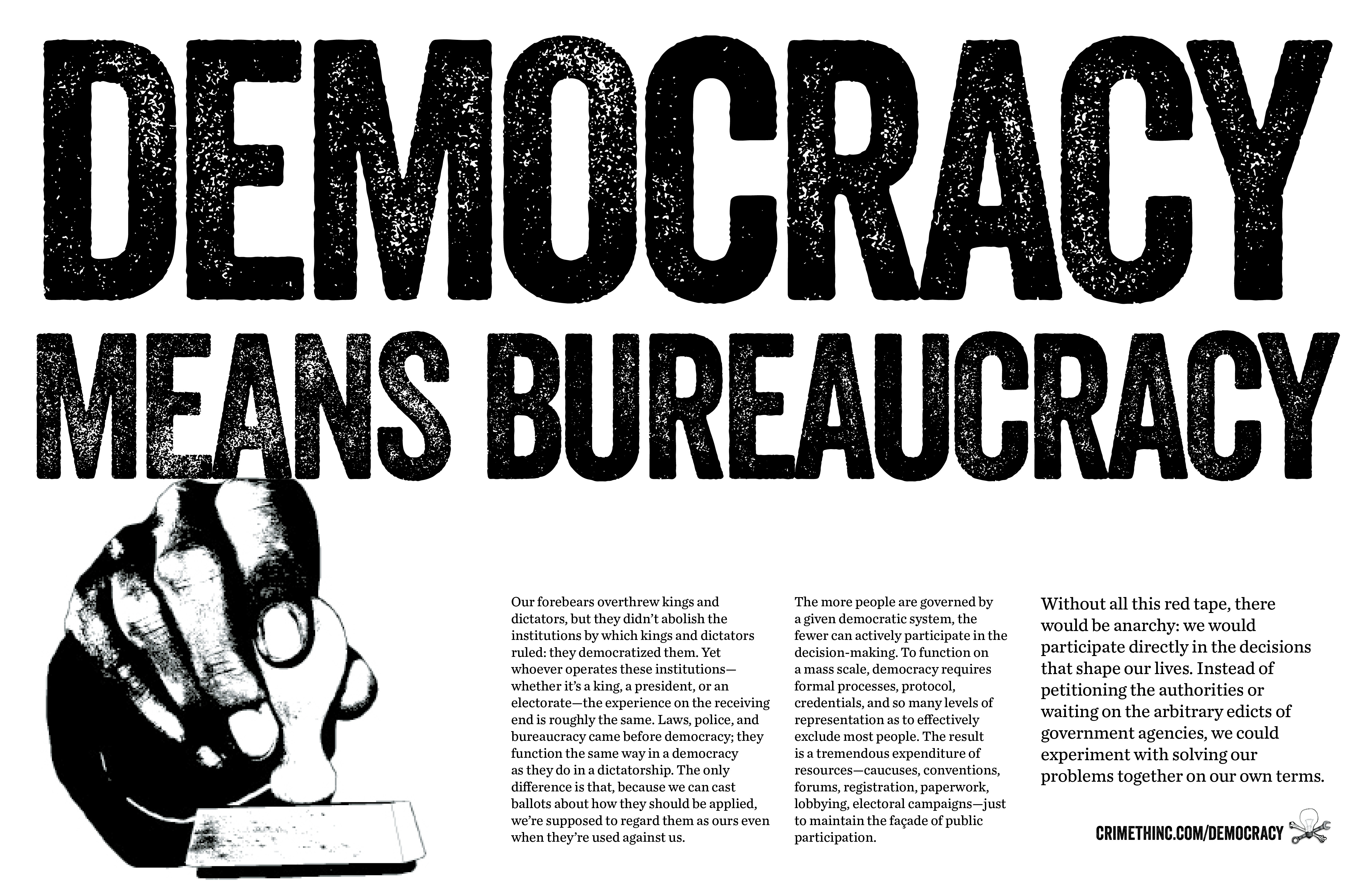 Photo of ‘Democracy Means Bureaucracy’ front side